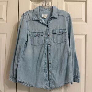 Caslon Shirt Blue Denim Jean Chambray Button Down Long Sleeve Shirt 100% Cotton